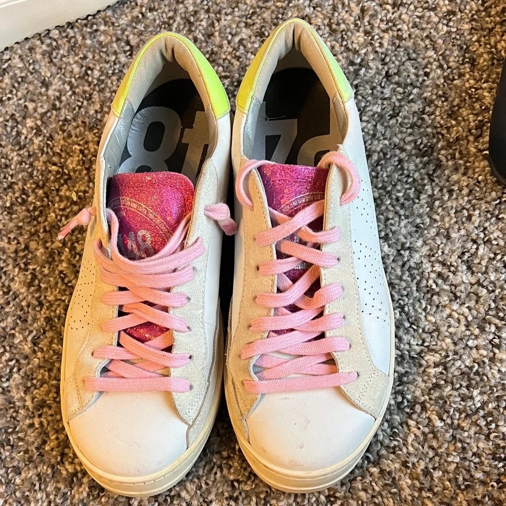 P448 White Sneakers with Pink Laces size 37/6.5 - Picture 2 of 10